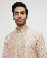 Twamev Men Dusty Pink Viscose Sequin Embroidered Kurta Set