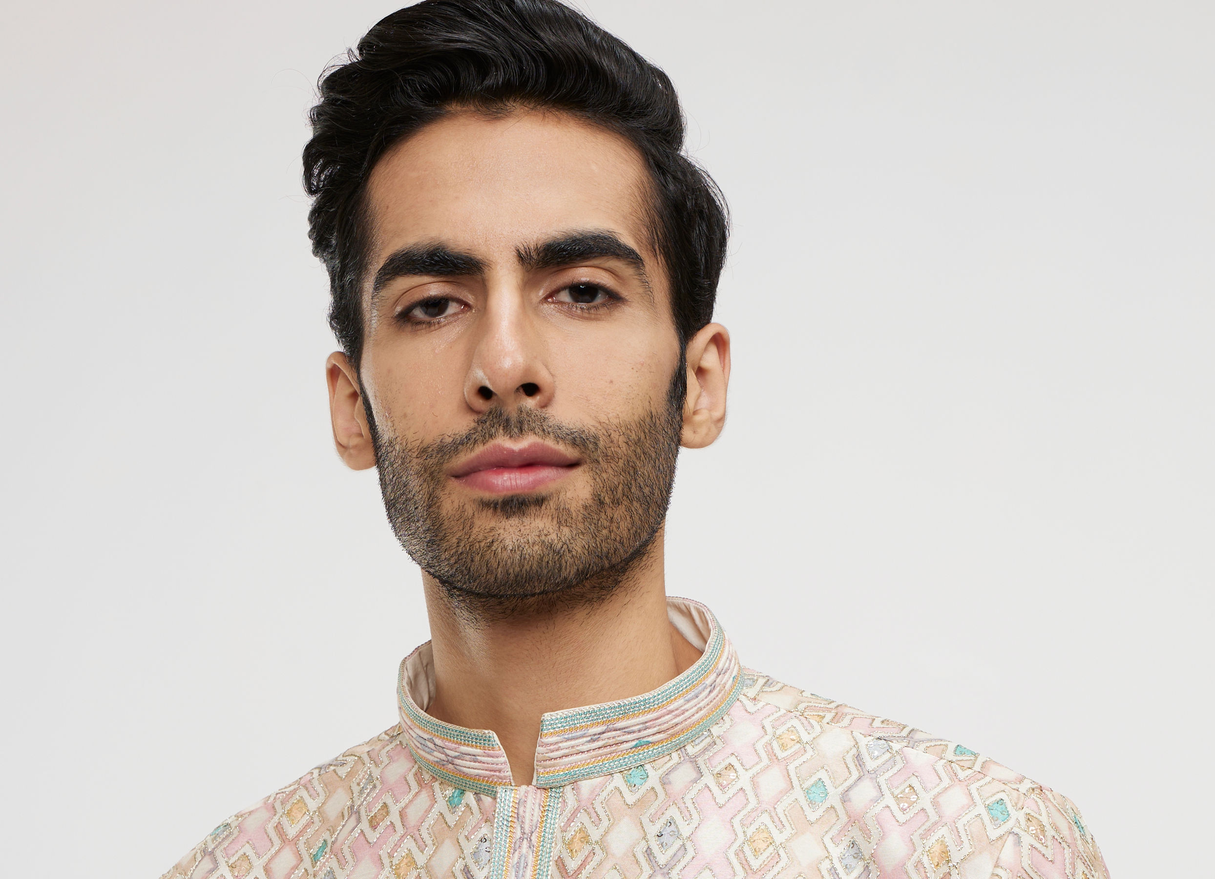 Twamev Men Dusty Pink Viscose Sequin Embroidered Kurta Set