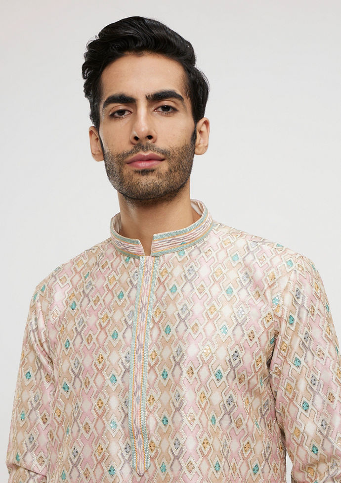 Twamev Men Enthralling Dusty Pink Kurta Pajama