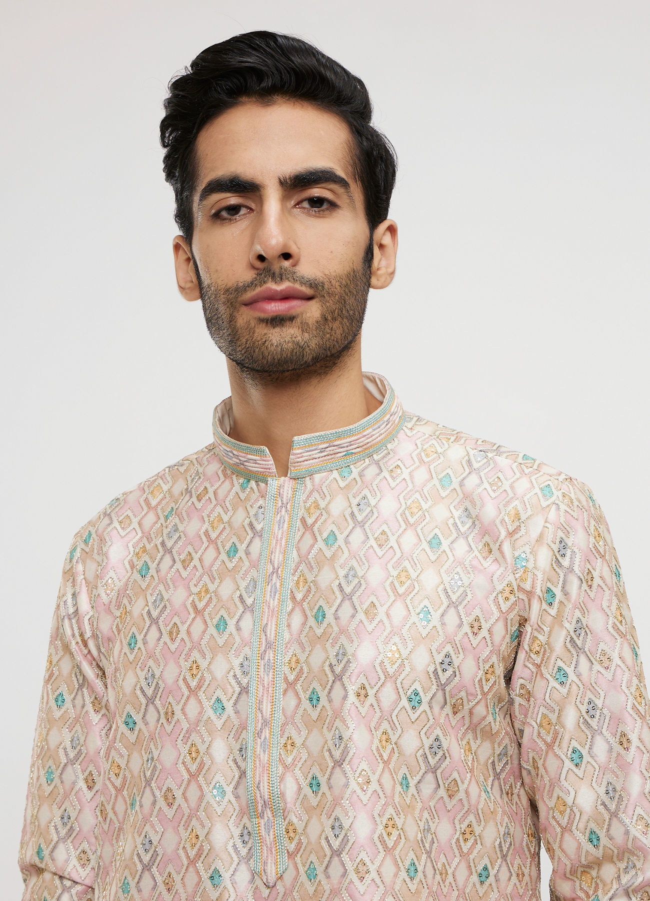 Twamev Men Dusty Pink Viscose Sequin Embroidered Kurta Set