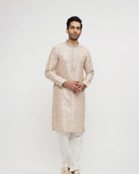 Twamev Men Dusty Pink Viscose Sequin Embroidered Kurta Set