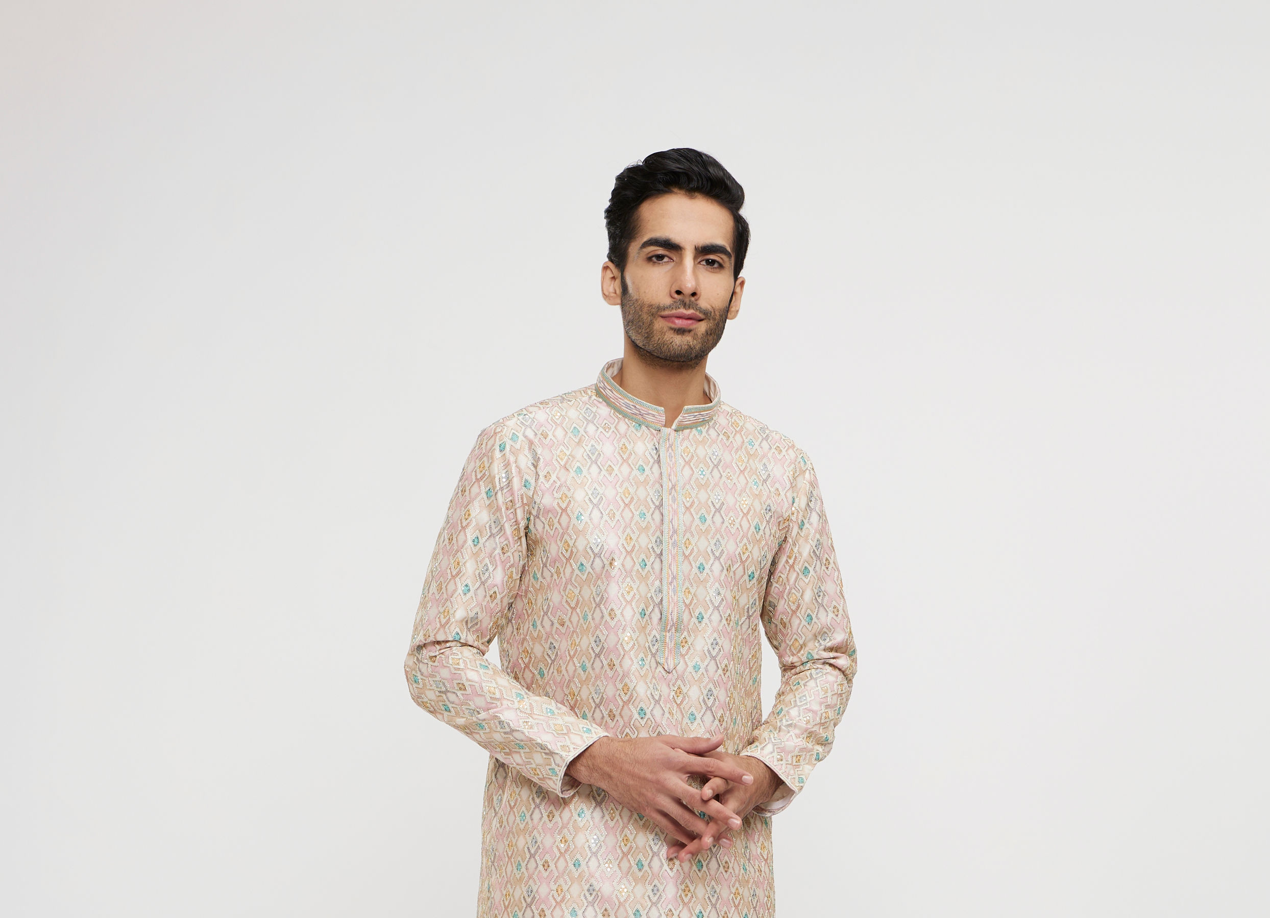 Twamev Men Dusty Pink Viscose Sequin Embroidered Kurta Set
