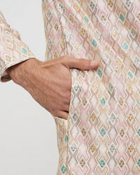 Twamev Men Dusty Pink Viscose Sequin Embroidered Kurta Set