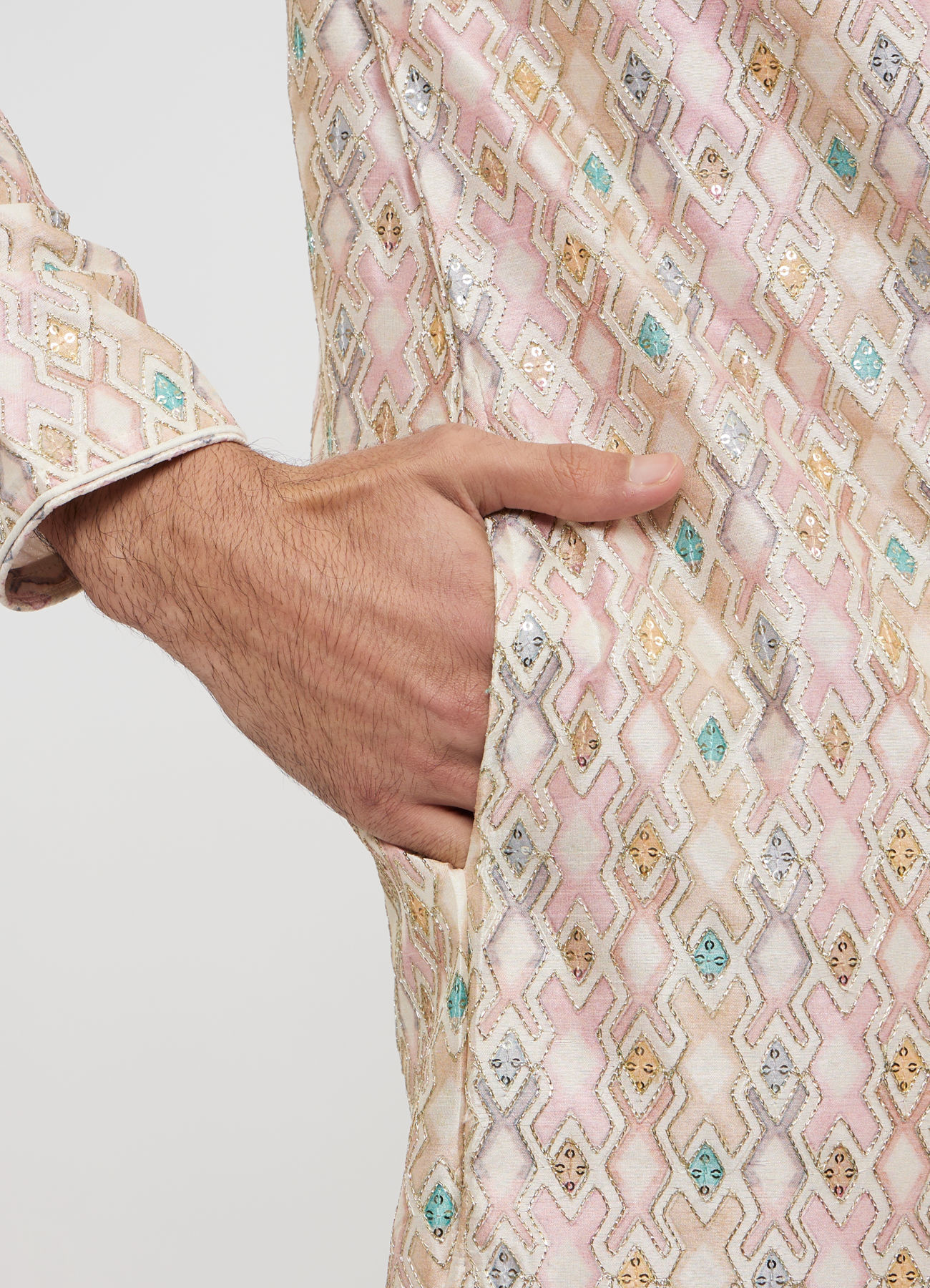 Twamev Men Dusty Pink Viscose Sequin Embroidered Kurta Set