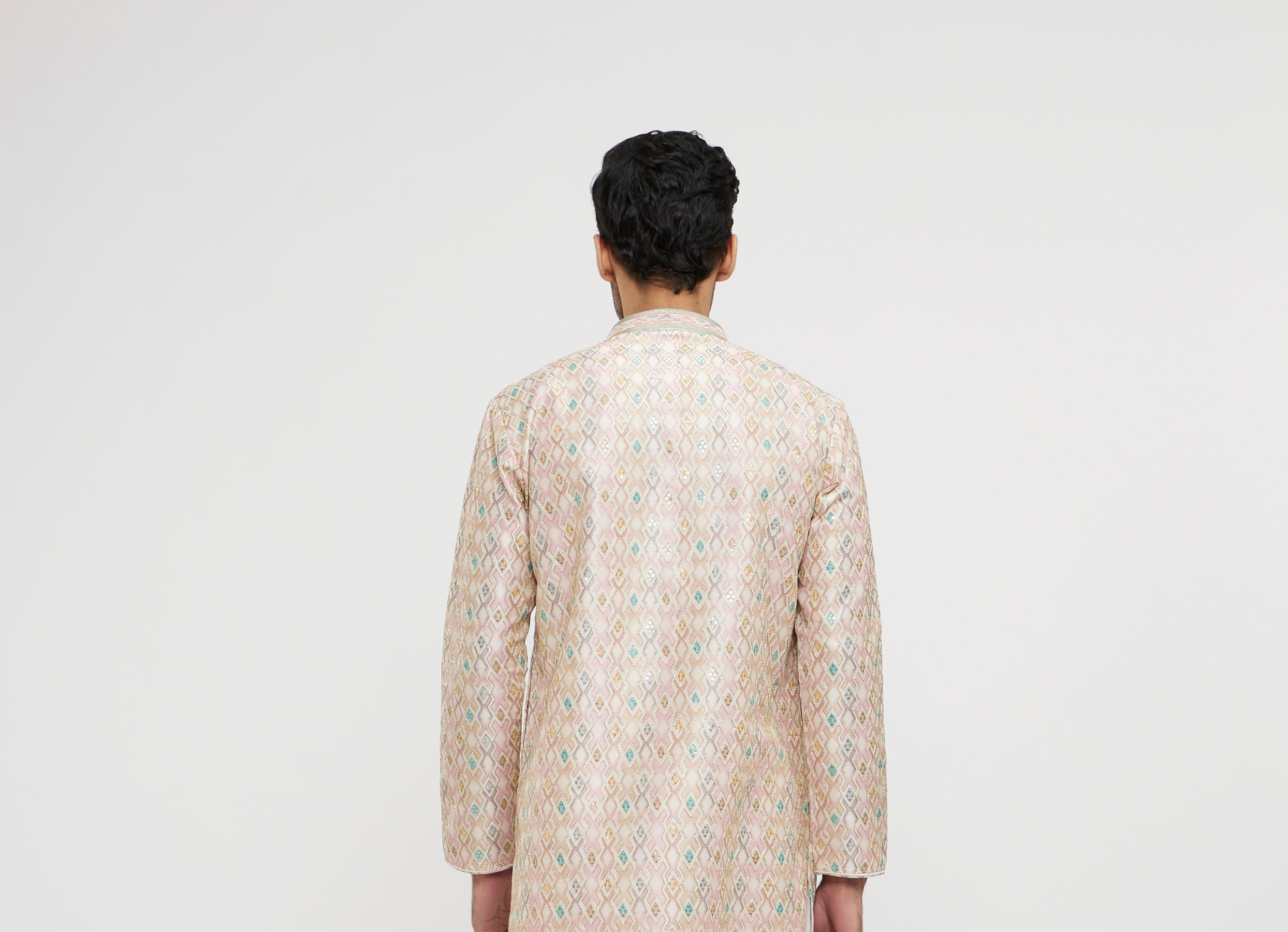 Twamev Men Dusty Pink Viscose Sequin Embroidered Kurta Set