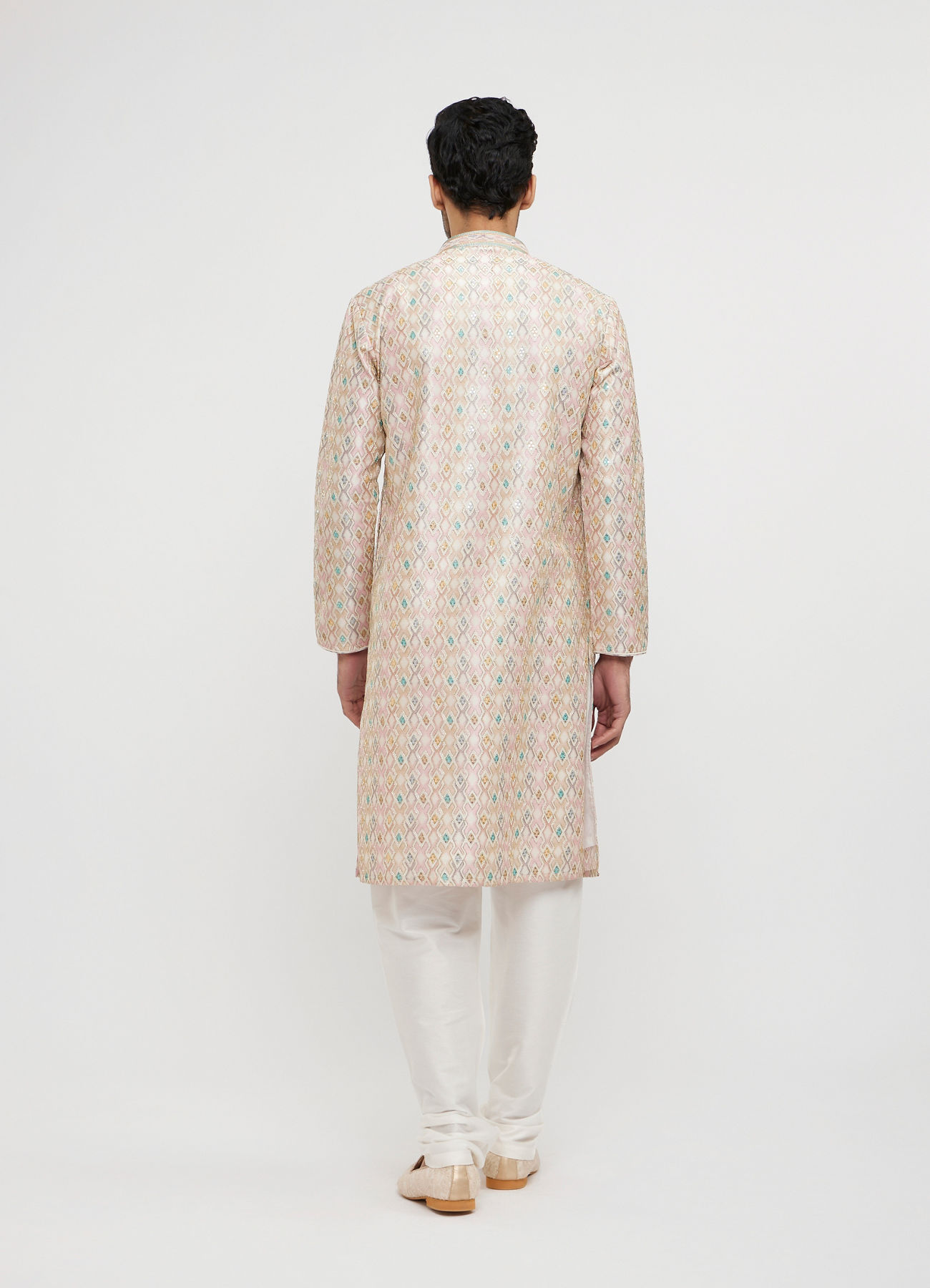 Twamev Men Dusty Pink Viscose Sequin Embroidered Kurta Set
