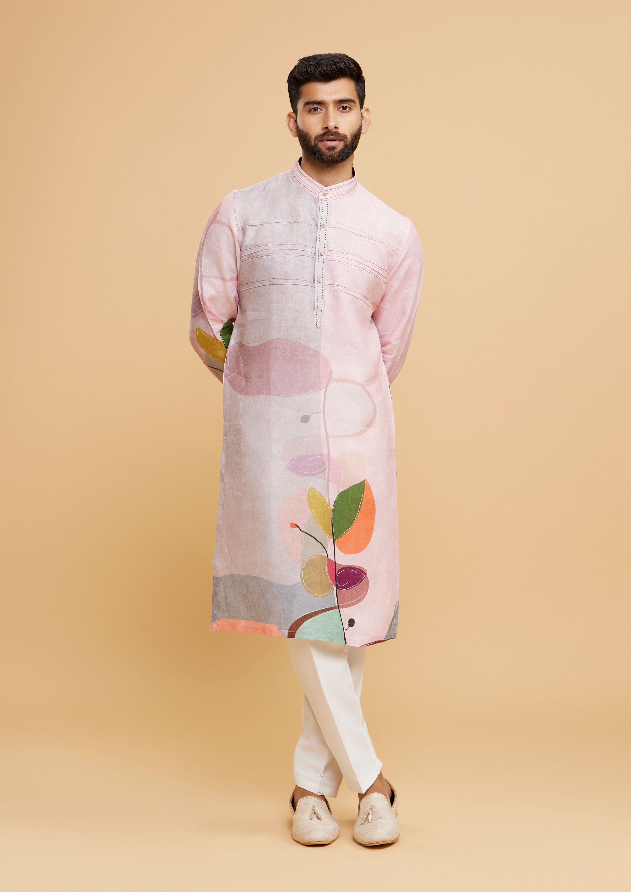 Twamev Men Pink Glory Linen Kurta Pajama
