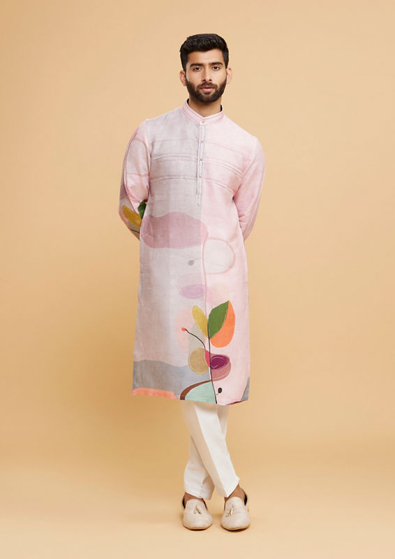 Twamev Men Pink Glory Linen Kurta Pajama
