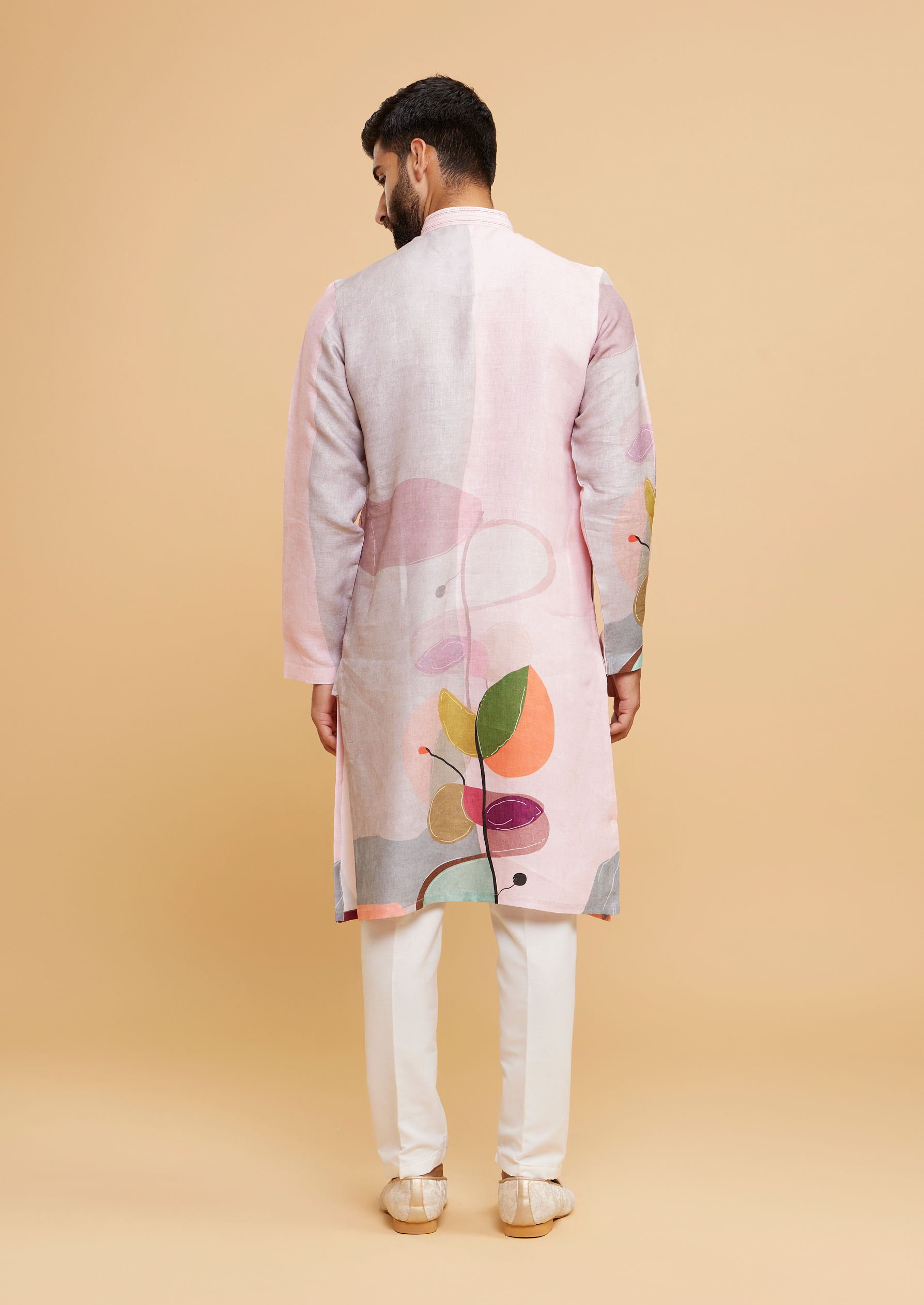 Twamev Men Pink Glory Linen Kurta Pajama