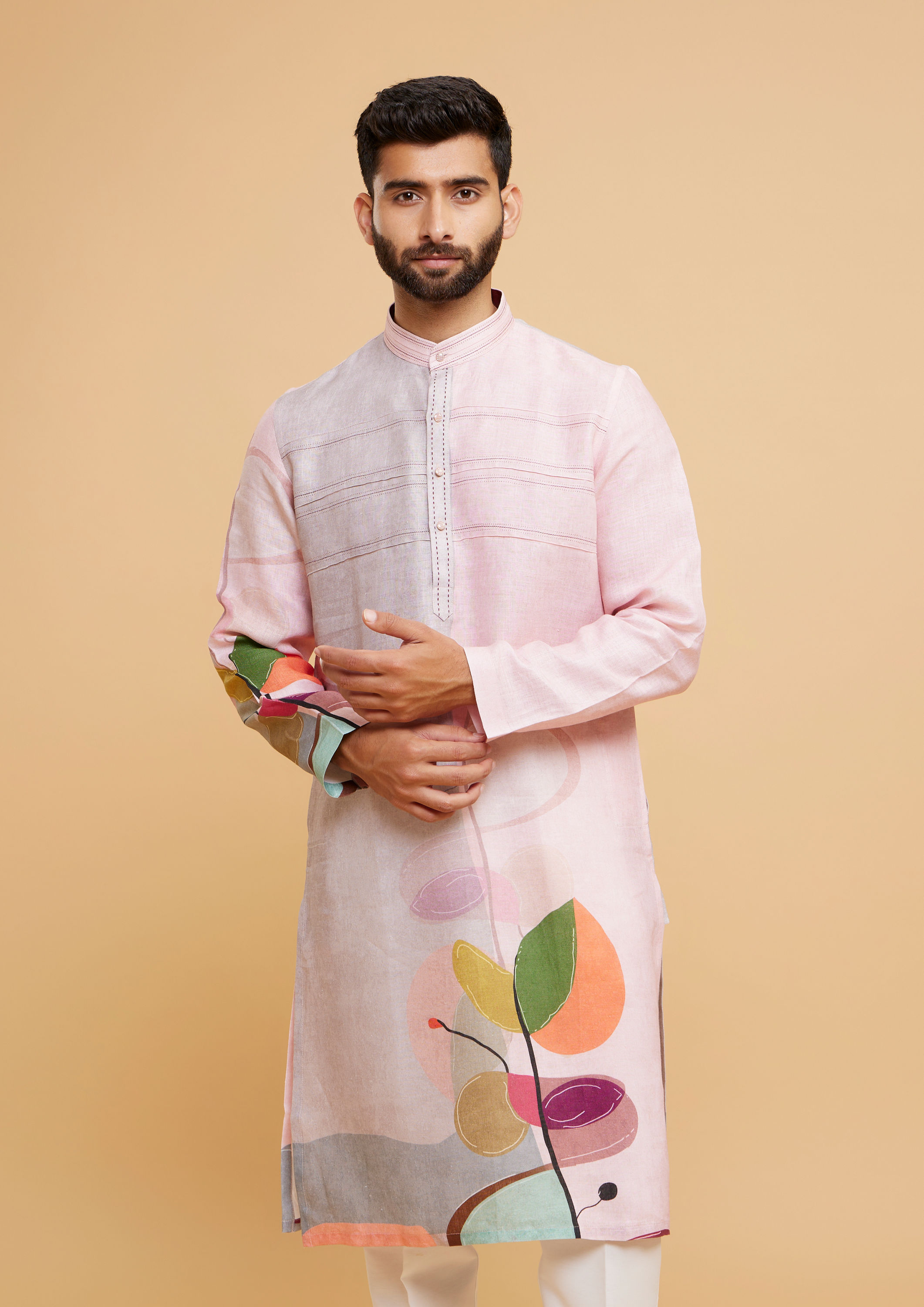 Twamev Men Pink Glory Linen Kurta Pajama