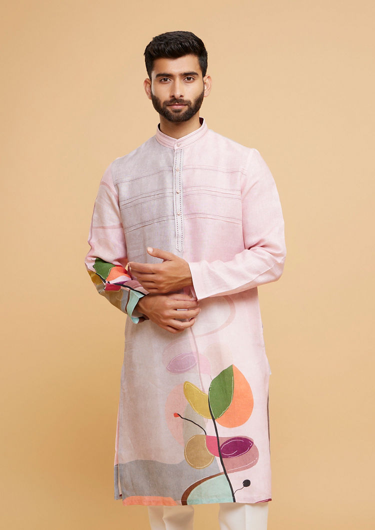 Twamev Men Pink Glory Linen Kurta Pajama