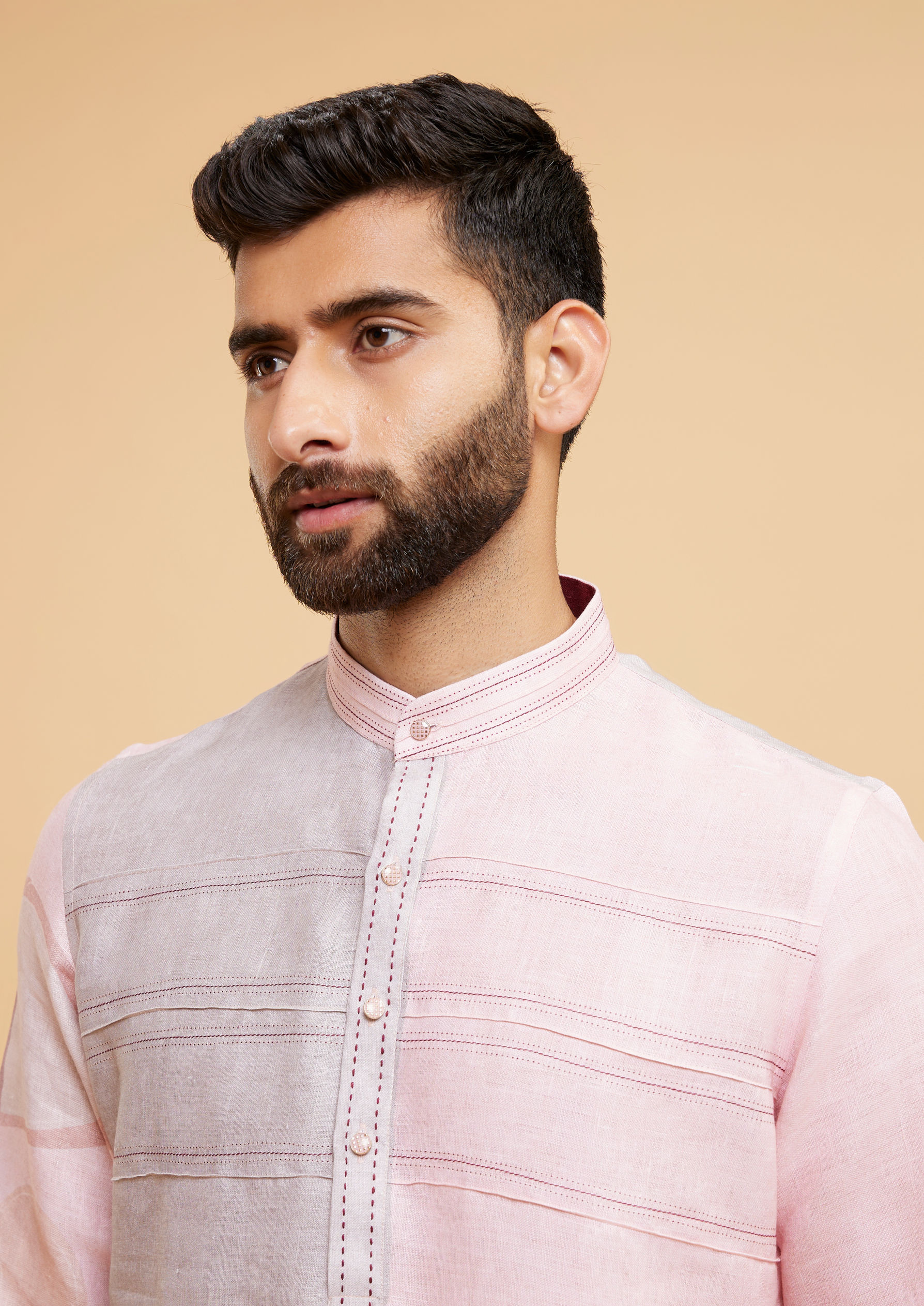 Twamev Men Pink Glory Linen Kurta Pajama