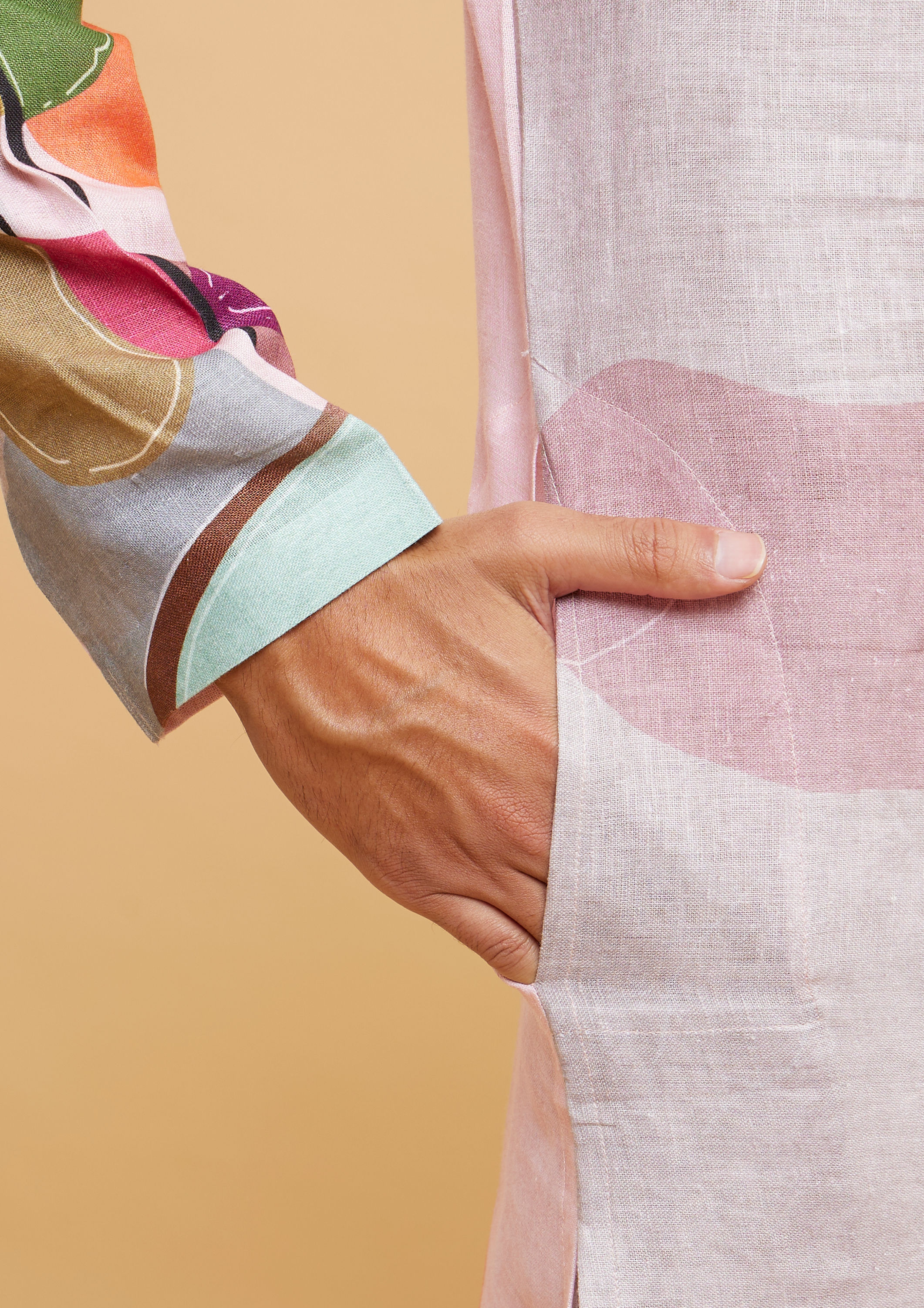Twamev Men Pink Glory Linen Kurta Pajama