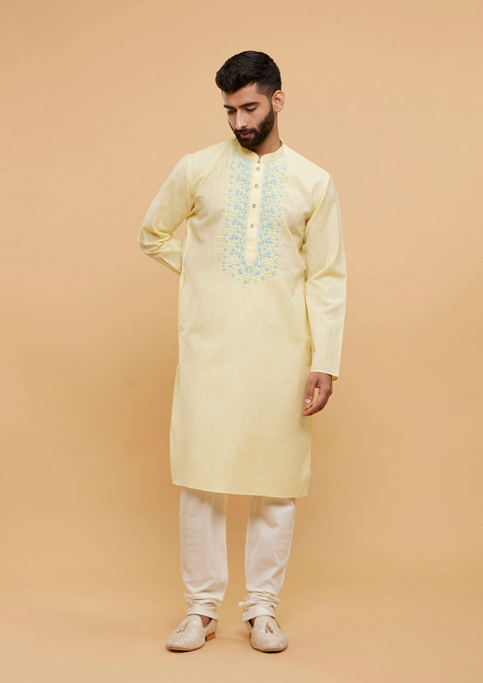 Twamev Men Sunshine Splendor Yellow Kurta Pajama image number 2