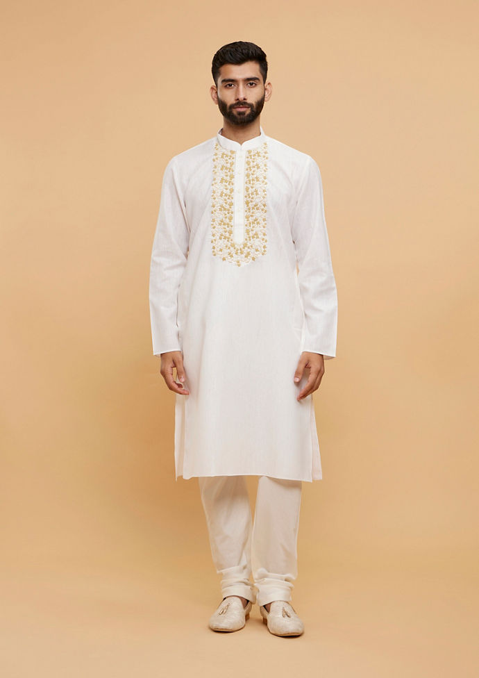 Twamev Men Timeless Cream Kurta Pajama Set image number 2