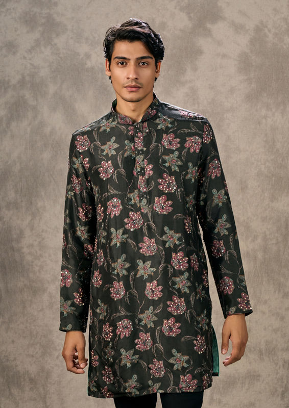 Twamev Men Elegant Dark Grey Kurta Pant