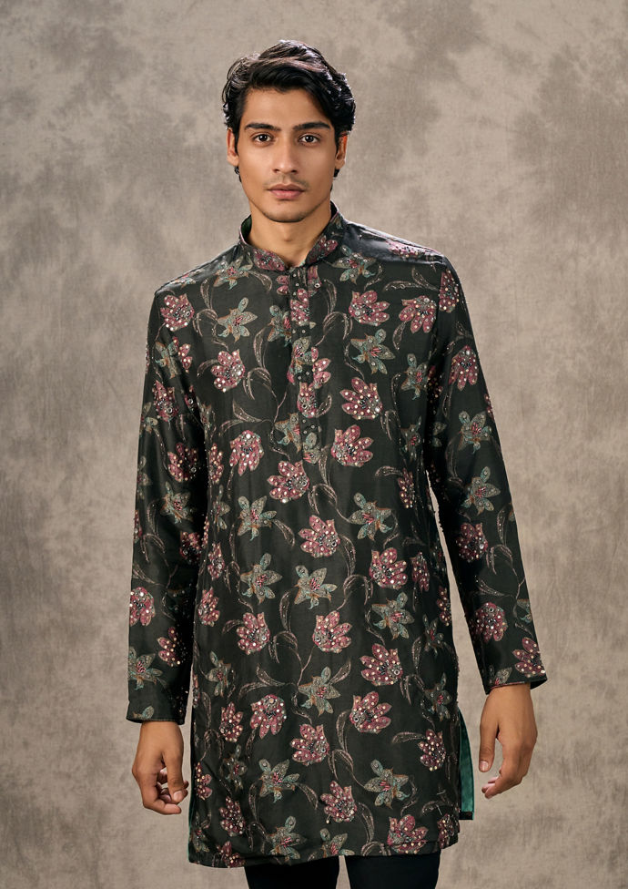 Twamev Men Elegant Dark Grey Kurta Pant