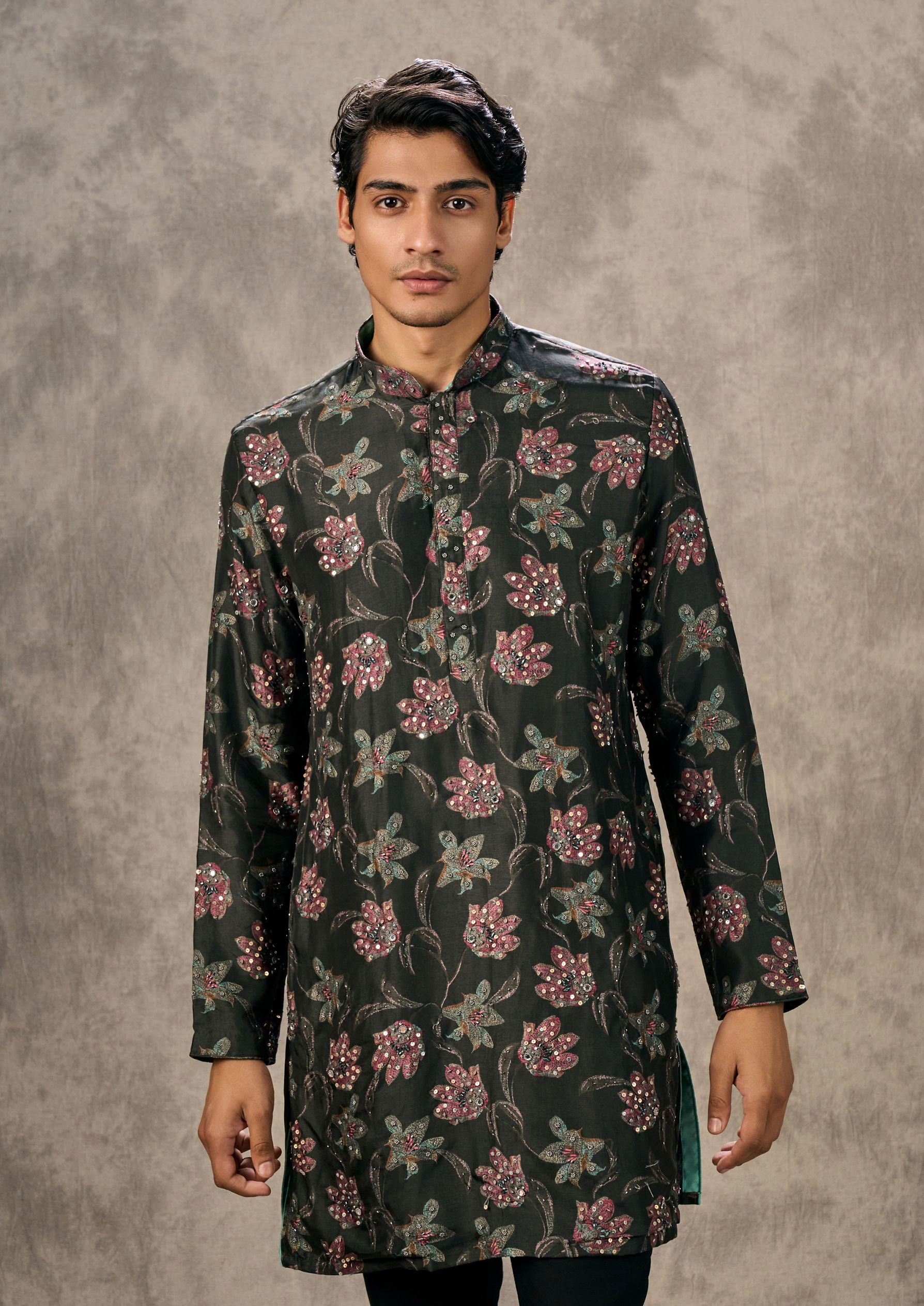 Twamev Men Elegant Dark Grey Kurta Pant