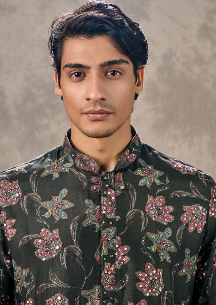 Twamev Men Elegant Dark Grey Kurta Pant