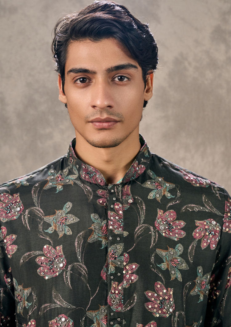 Twamev Men Elegant Dark Grey Kurta Pant