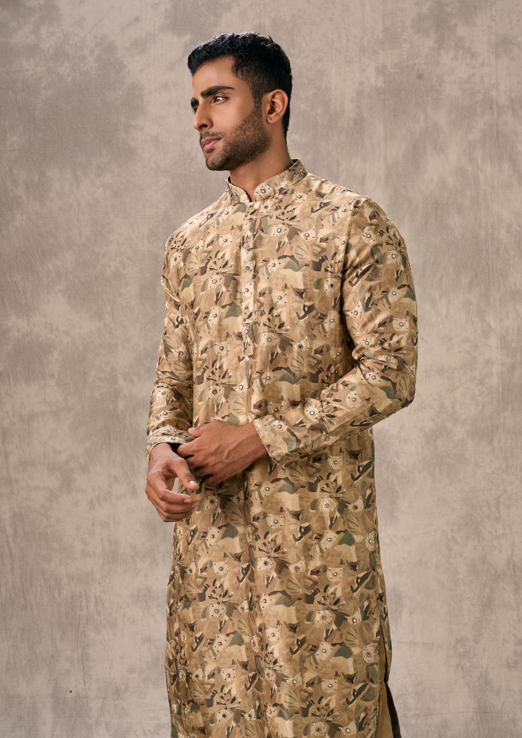Twamev Men Mehndi Green Magic Kurta Churidar