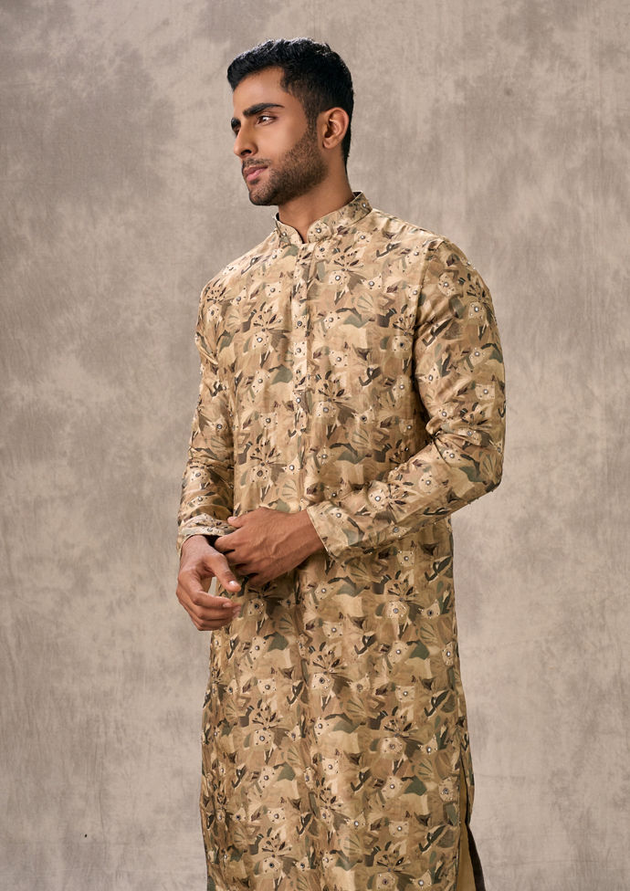 Twamev Men Mehndi Green Magic Kurta Churidar