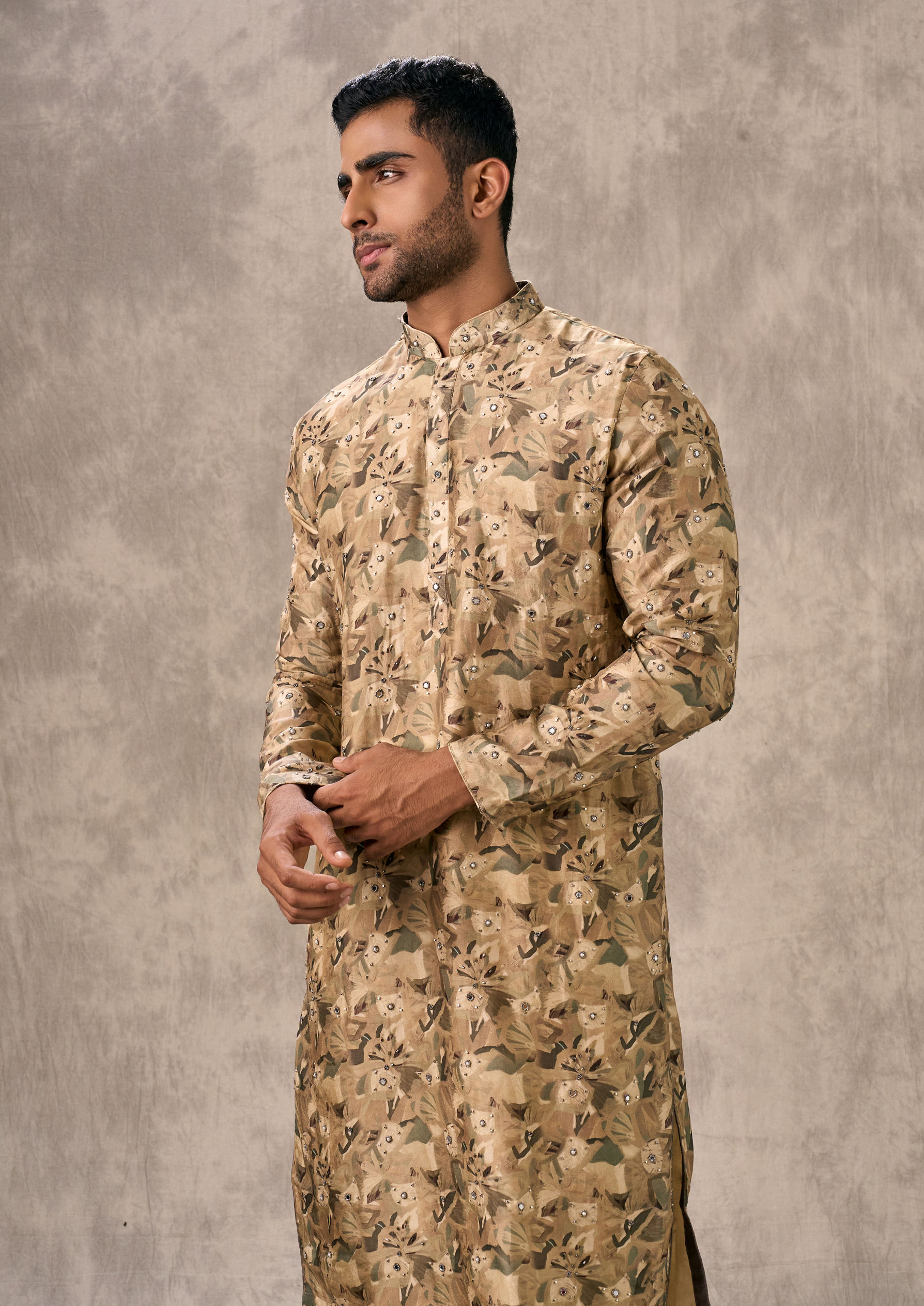 Twamev Men Mehndi Green Magic Kurta Churidar