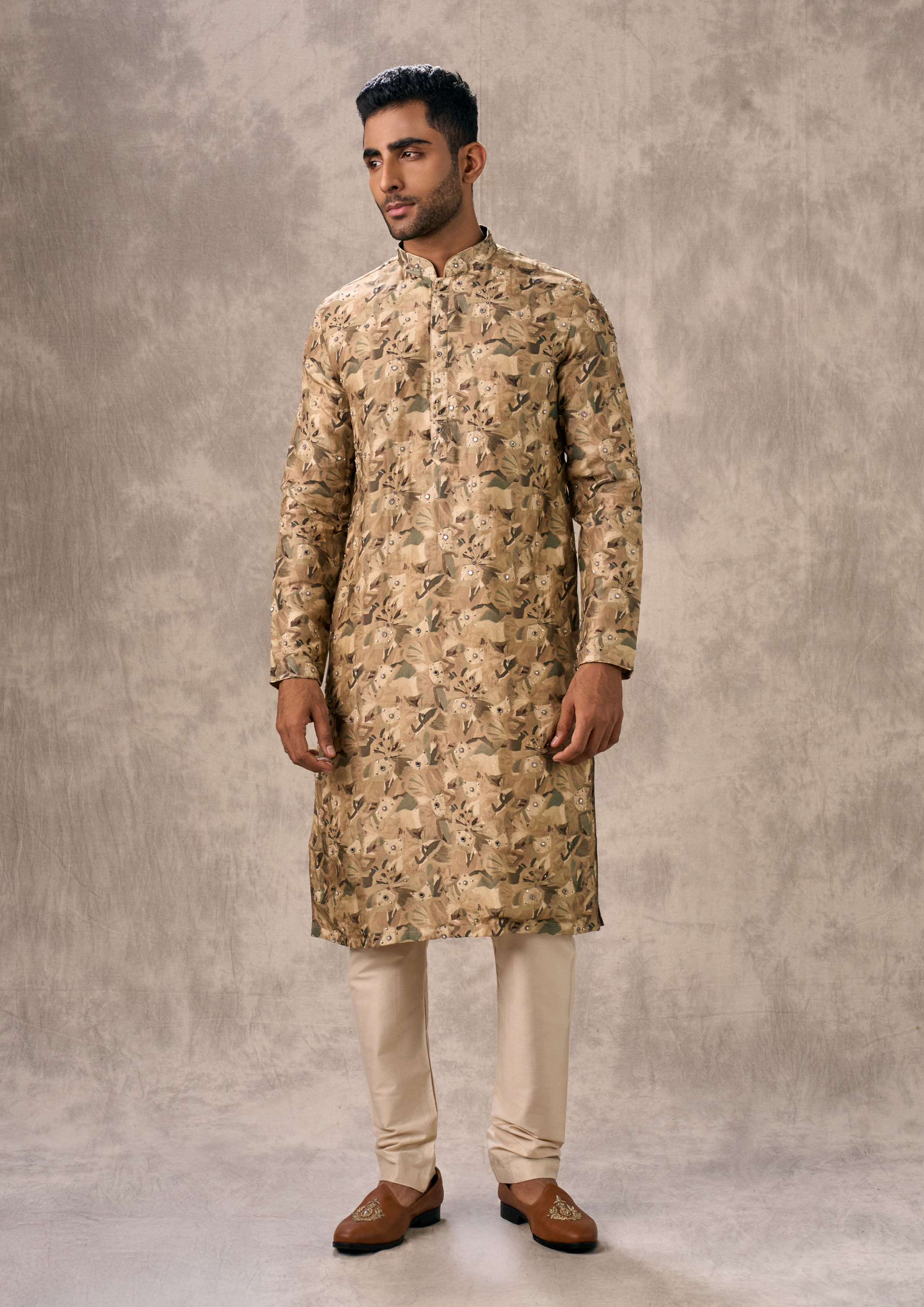Twamev Men Mehndi Green Magic Kurta Churidar
