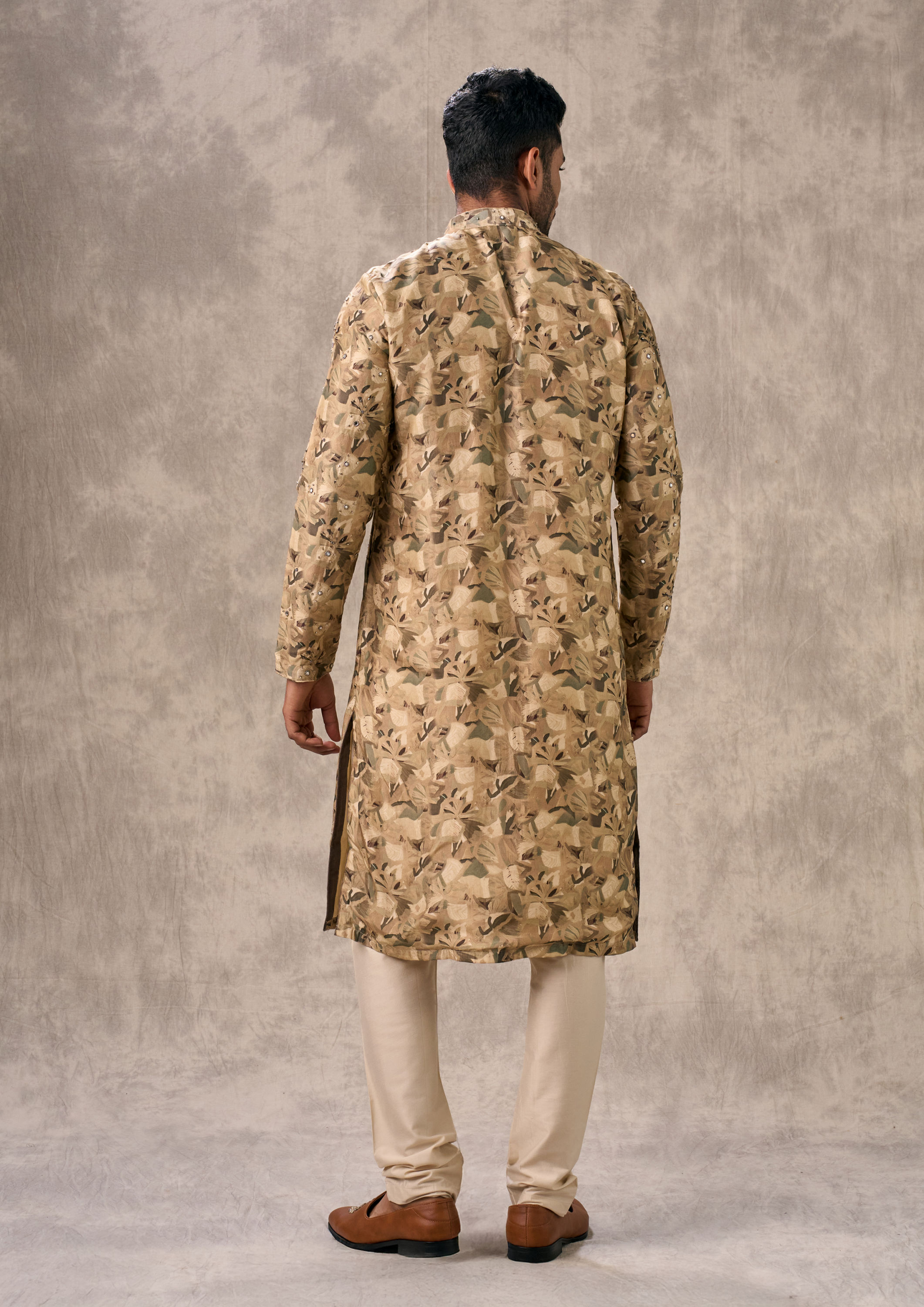 Twamev Men Mehndi Green Magic Kurta Churidar