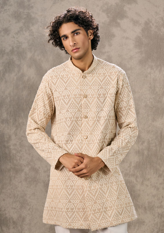 Twamev Men Beige Georgette Elegance Kurta Pant