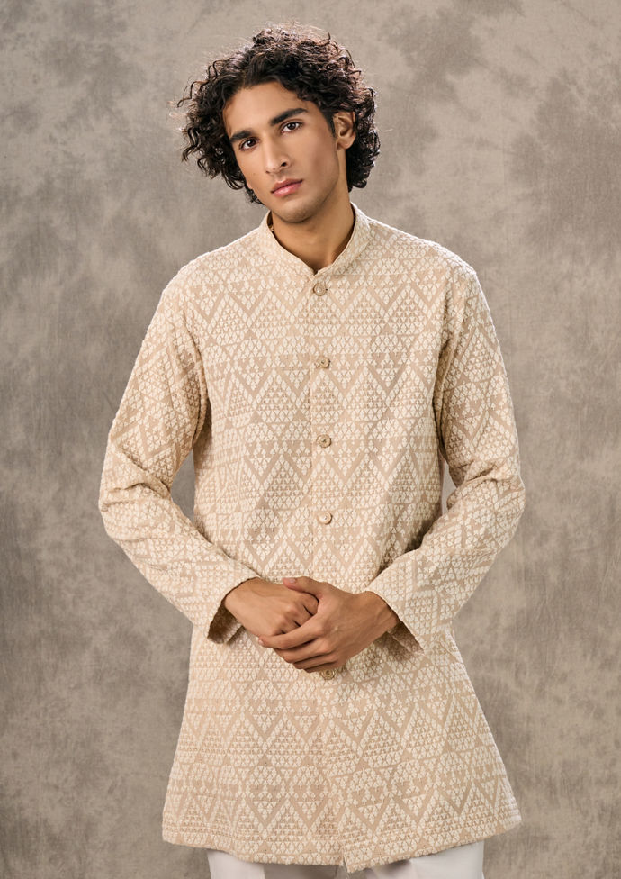 Twamev Men Beige Georgette Elegance Kurta Pant