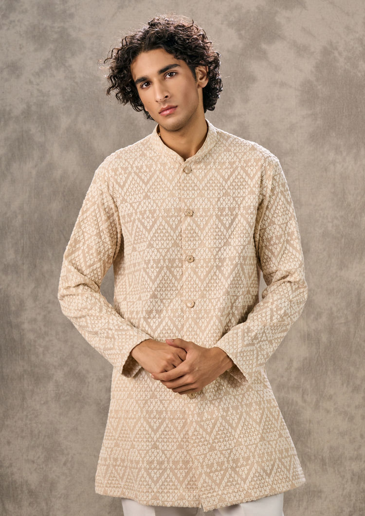 Twamev Men Beige Georgette Elegance Kurta Pant