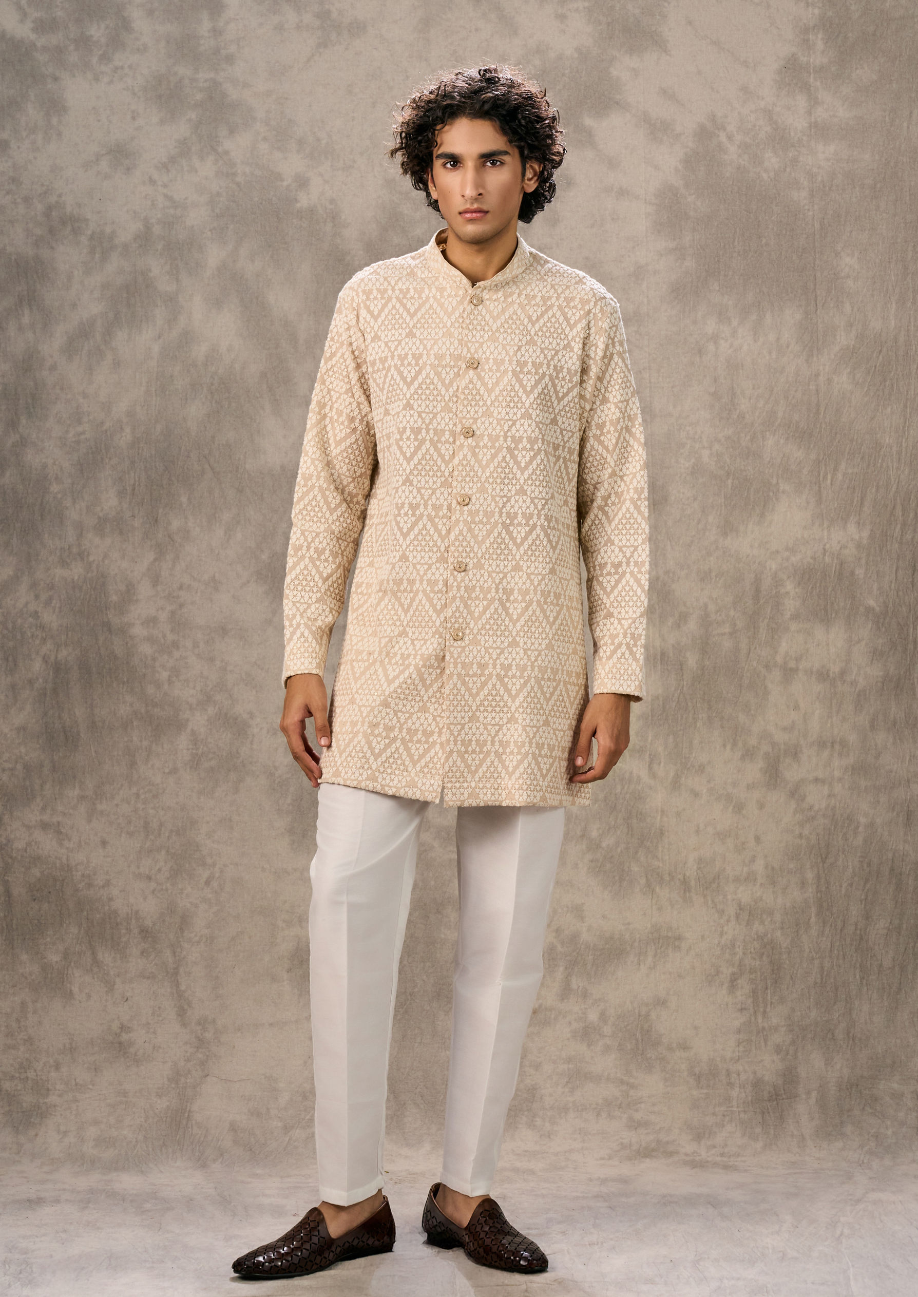 Twamev Men Beige Georgette Elegance Kurta Pant