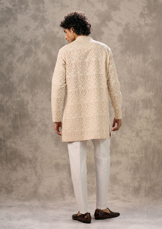 Twamev Men Beige Georgette Elegance Kurta Pant