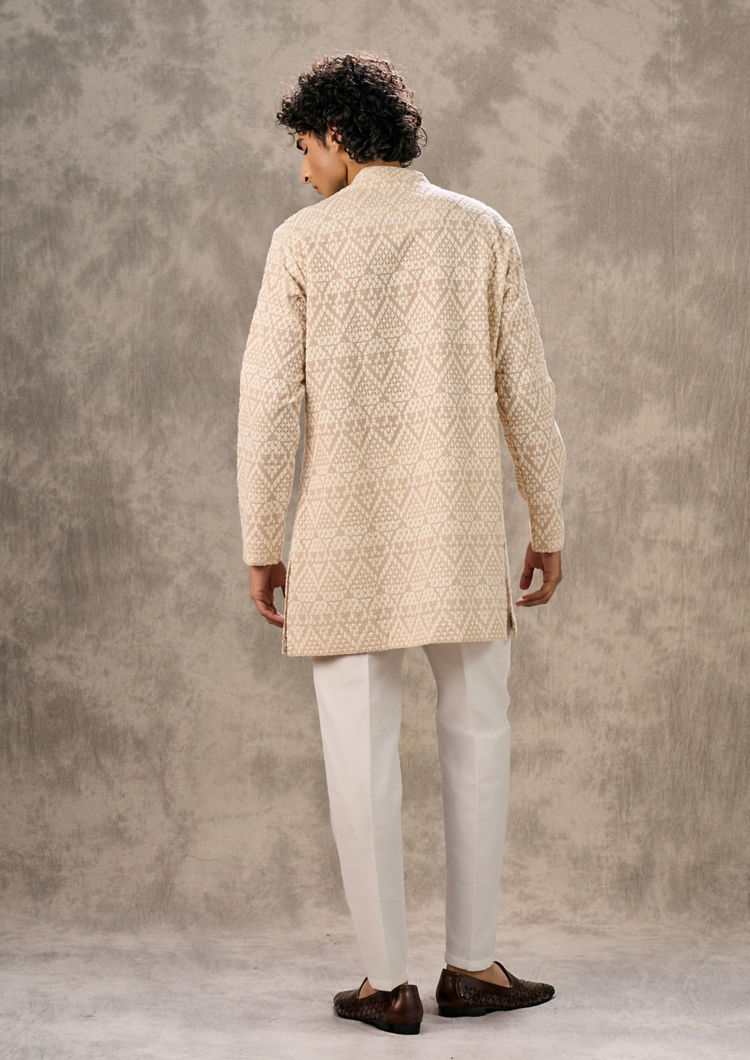 Twamev Men Beige Georgette Elegance Kurta Pant