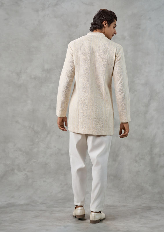 Twamev Men Georgette Cream Elegance Kurta Pant