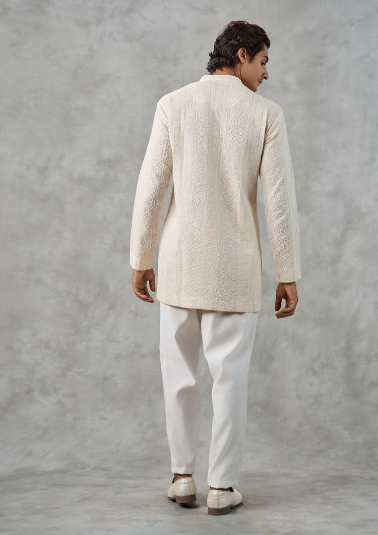 Twamev Men Georgette Cream Elegance Kurta Pant