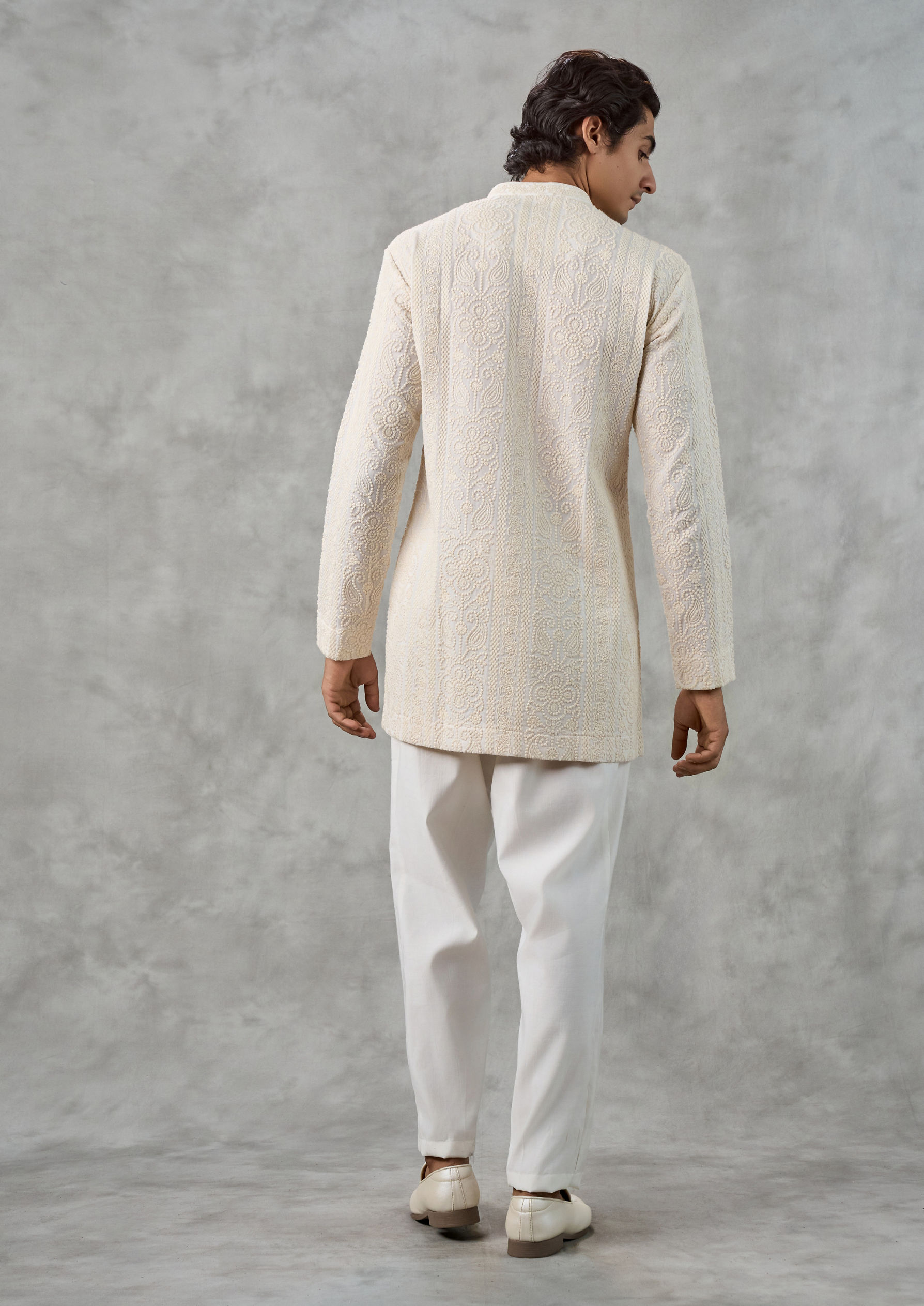 Twamev Men Georgette Cream Elegance Kurta Pant