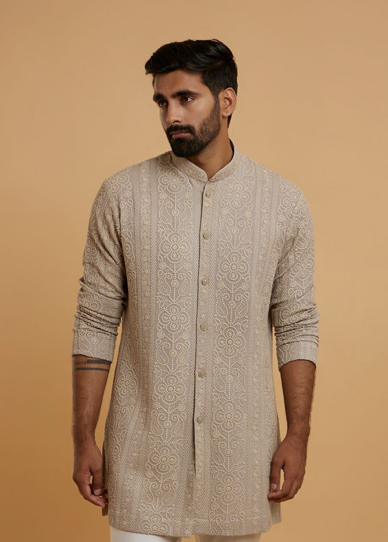Twamev Men Beige Extravaganza Georgette Kurta Pajama