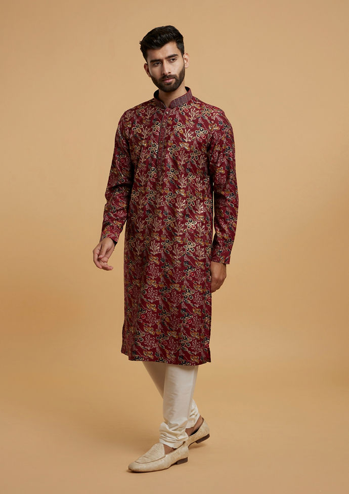 Twamev Men Elegant Maroon Kurta Pajama Set