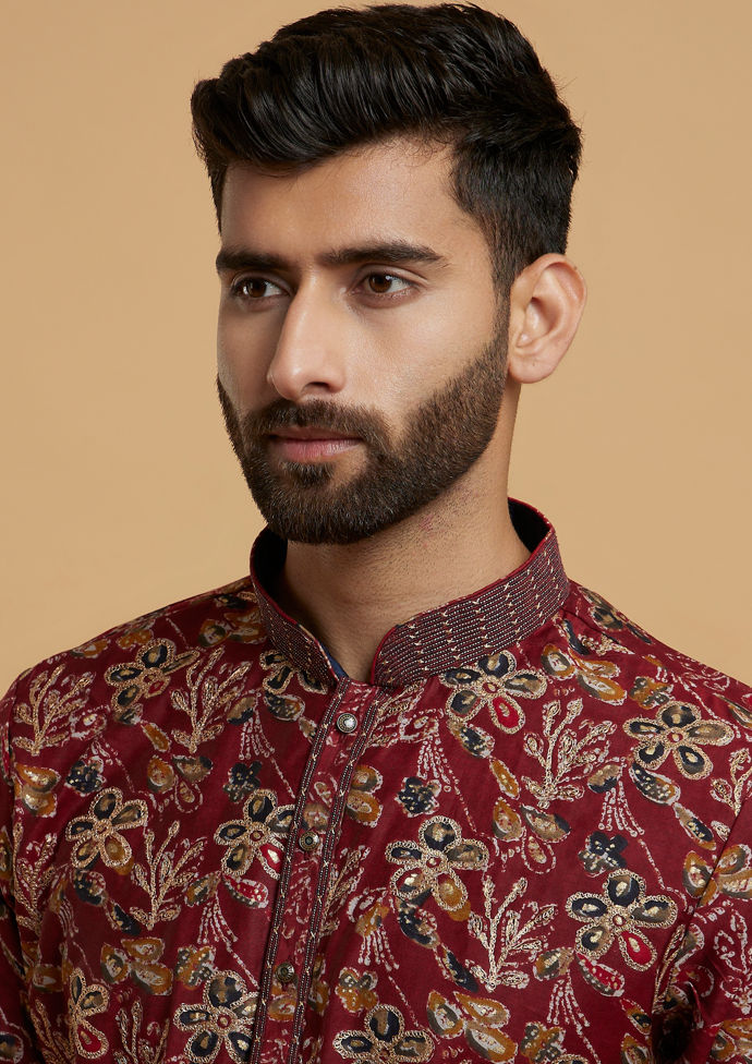 Twamev Men Elegant Maroon Kurta Pajama Set