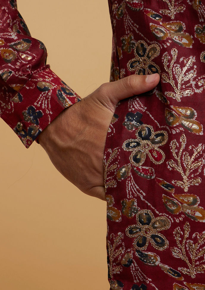 Twamev Men Elegant Maroon Kurta Pajama Set