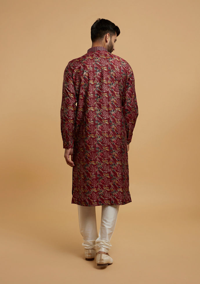 Twamev Men Elegant Maroon Kurta Pajama Set