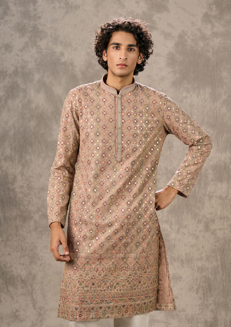 Twamev Men Fawn Georgette Kurta Churidar