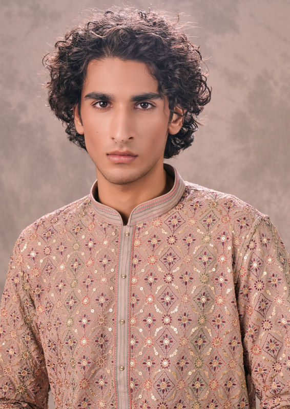 Twamev Men Fawn Georgette Kurta Churidar