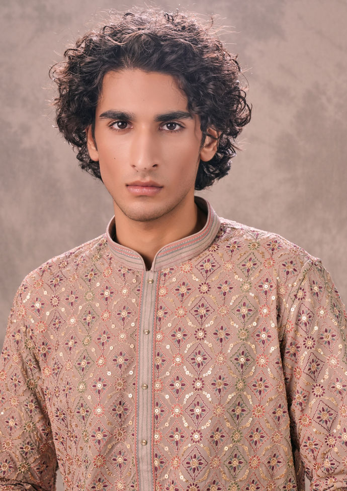 Twamev Men Fawn Georgette Kurta Churidar