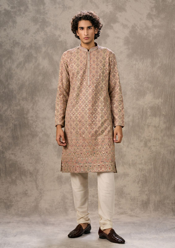 Twamev Men Fawn Georgette Kurta Churidar