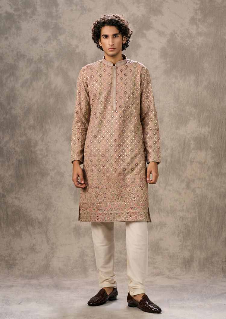 Twamev Men Fawn Georgette Kurta Churidar