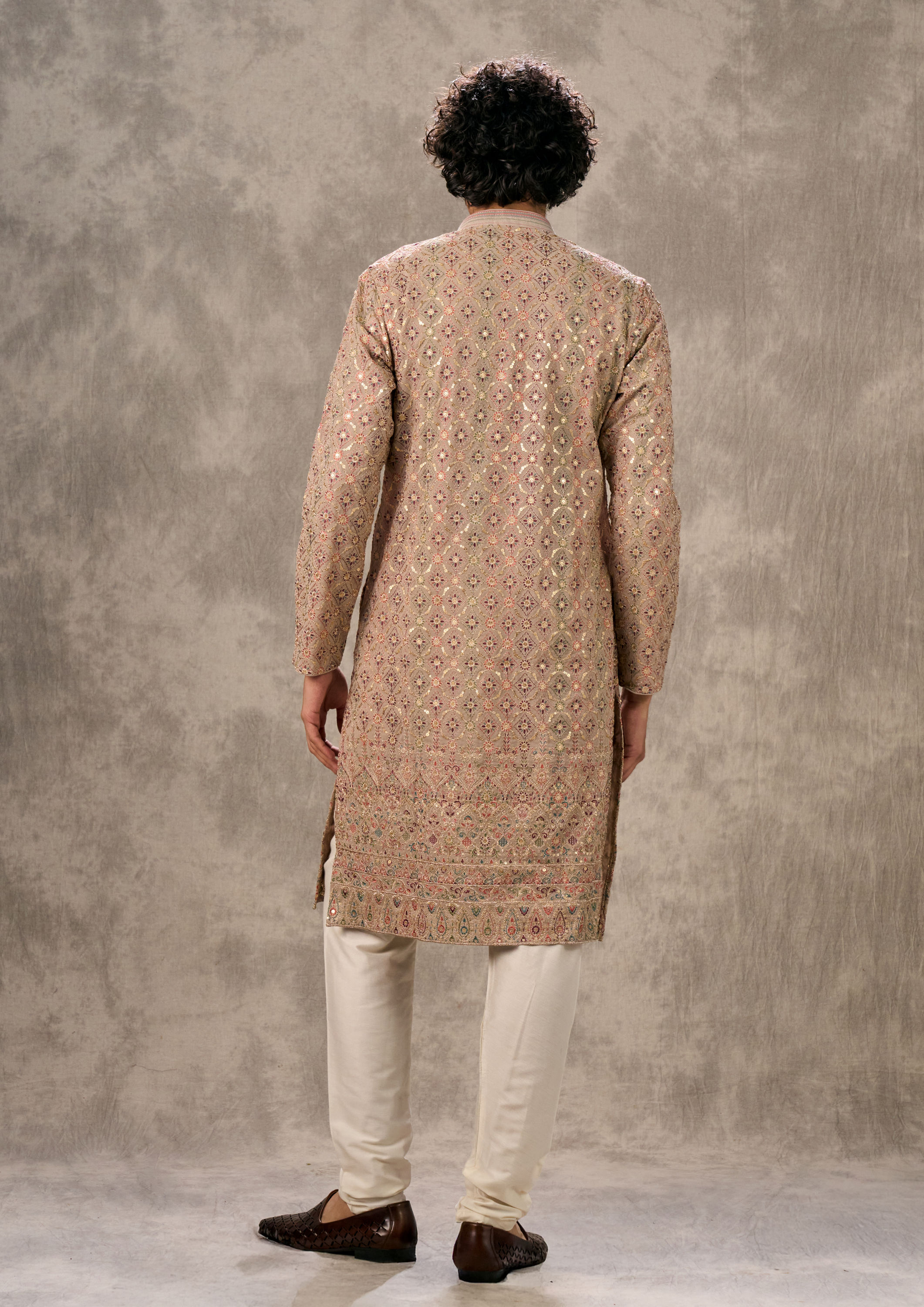 Twamev Men Fawn Georgette Kurta Churidar