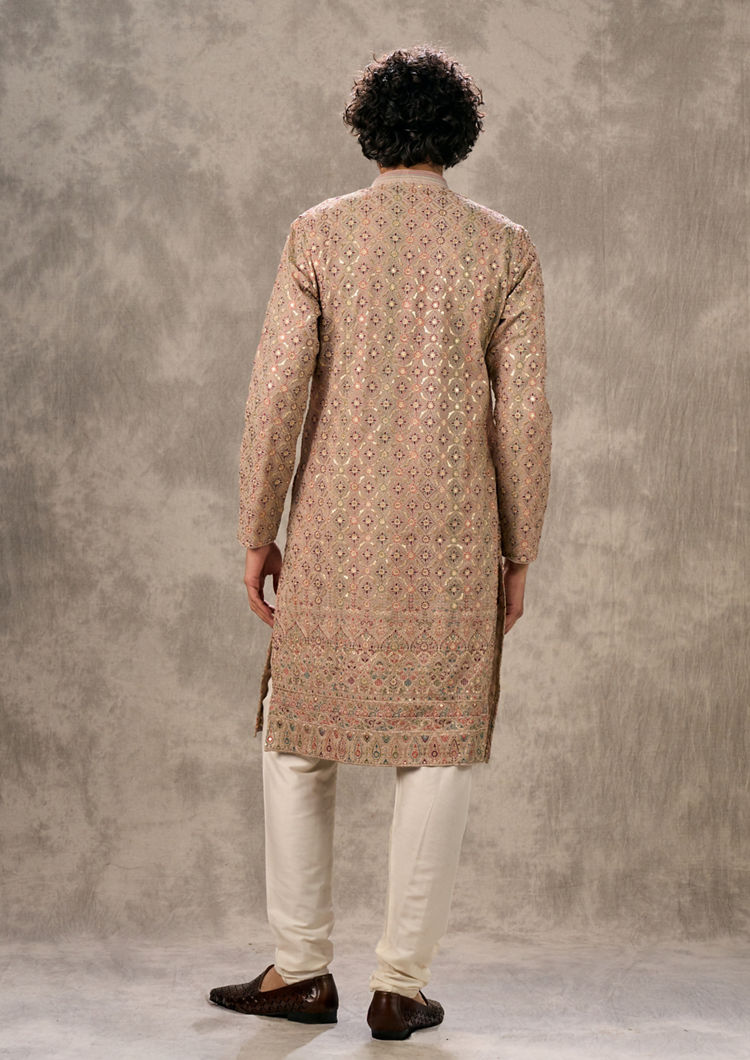 Twamev Men Fawn Georgette Kurta Churidar